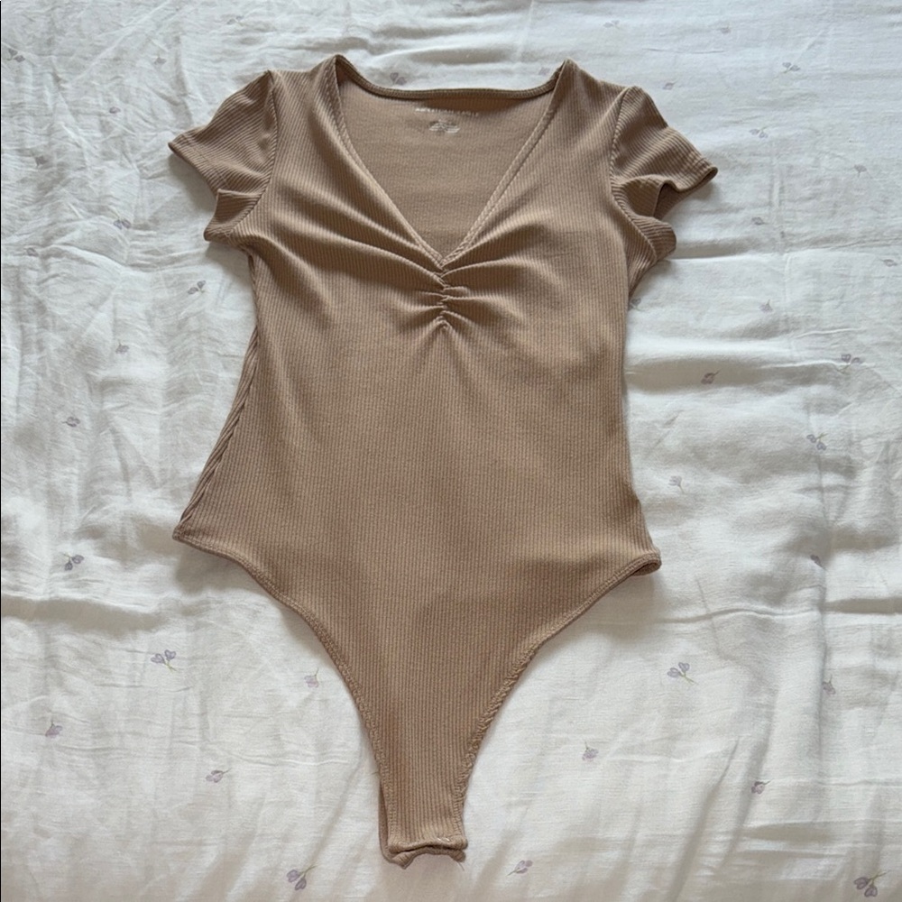 American Eagle Tan V-Neck Bodysuit